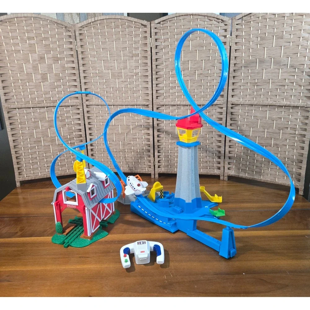 Fisher-Price GeoTrax Breakthrough Barn and High-Flying Airport RC Plane Bundle